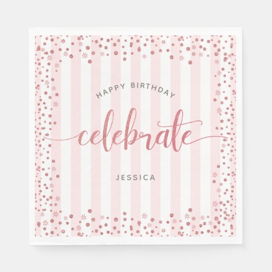 Serviette En Papier Anniversaire rose écriture or parties scintillant  (Devant)