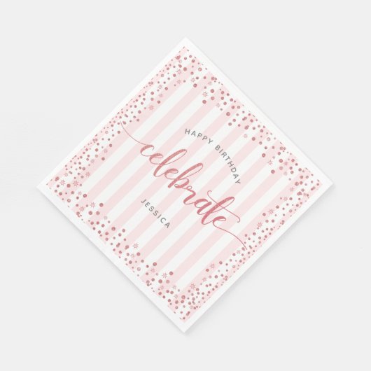 Serviette En Papier Anniversaire rose écriture or parties scintillant  (Coin)