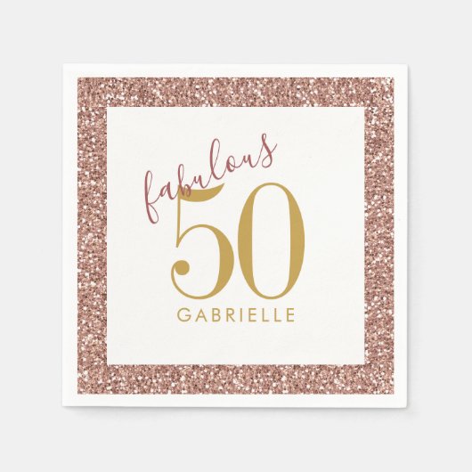 Serviette En Papier Anniversaire Rose Gold Parties scintillant Fabriqu (Devant)