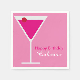 Serviette En Papier Anniversaire rose moderne lisse de coutume de