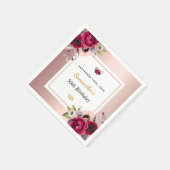 Serviette En Papier Anniversaire rose or bordeaux floral élégant servi (Coin)