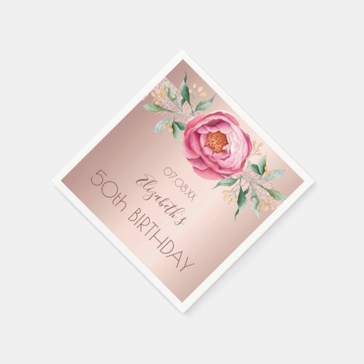 Serviette En Papier Anniversaire rose or parties scintillant fleurons  (Coin)