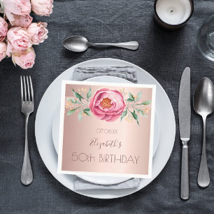 Serviette En Papier Anniversaire rose or parties scintillant fleurons 