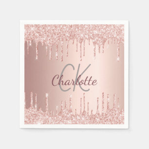 Serviette En Papier Anniversaire rose or parties scintillant gouttes m