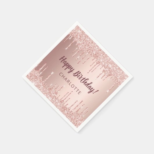 Serviette En Papier Anniversaire rose or parties scintillant nom goutt (Coin)