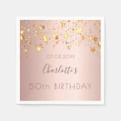Serviette En Papier Anniversaire rose or rose or étoiles nom (Devant)