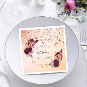 Serviette En Papier Anniversaire rose or rousse rose rose monogramme g
