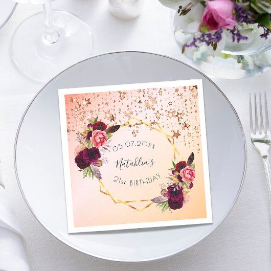 Serviette En Papier Anniversaire rose or rousse rose rose monogramme g