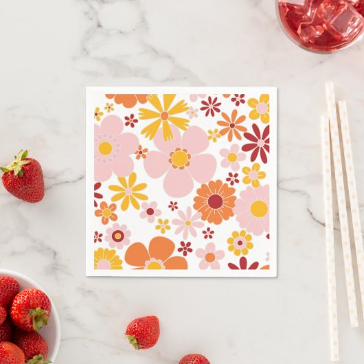 Serviette En Papier Anniversaire rose orangé rétro (En situation)