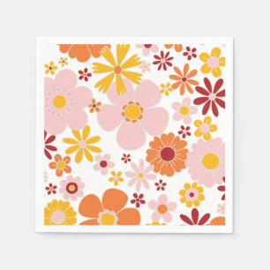 Serviette En Papier Anniversaire rose orangé rétro