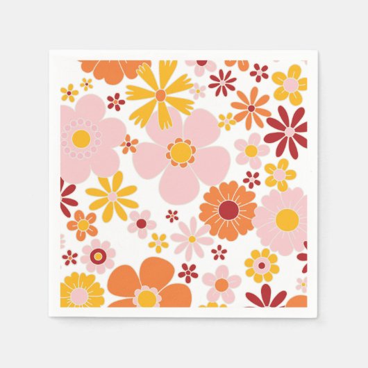 Serviette En Papier Anniversaire rose orangé rétro (Devant)