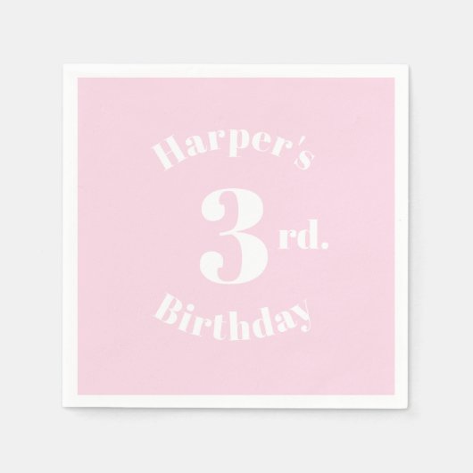 Serviette En Papier Anniversaire rose pâle Nom et numéro personnalisés (Devant)