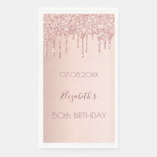 Serviette En Papier Anniversaire rose parties scintillant or gouttes r (Devant)