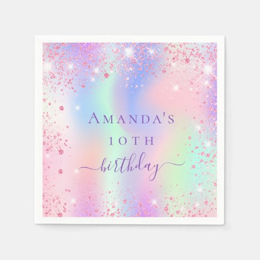 Serviette En Papier Anniversaire rose violet parties scintillant nom h (Devant)