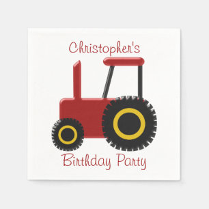 Serviette En Papier Anniversaire rouge de tracteur