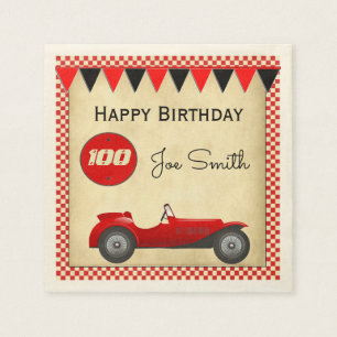 Serviette En Papier Anniversaire rouge vintage de voiture et de