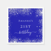 Serviette En Papier Anniversaire royal bleu argent parties scintillant (Devant)