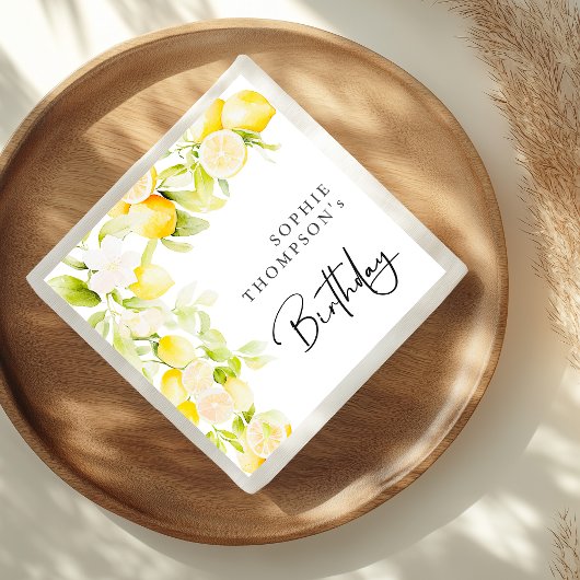 Serviette En Papier Anniversaire rustique de citrons aquarelles