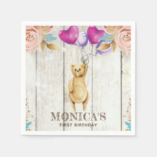 Serviette En Papier Anniversaire rustique personnalisé d'ours de