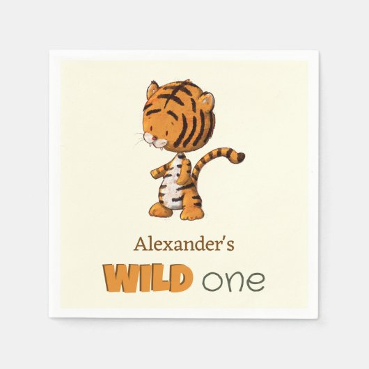 Serviette En Papier Anniversaire sauvage d'un tigre (Devant)