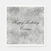 Serviette En Papier Anniversaire scintillant romantique argenté paille (Devant)