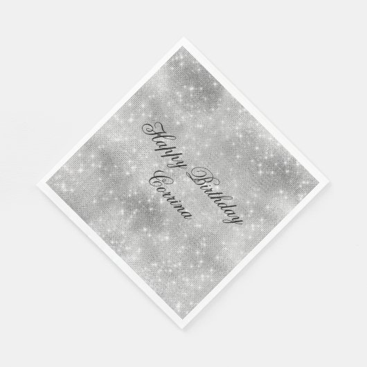 Serviette En Papier Anniversaire scintillant romantique argenté paille (Coin)