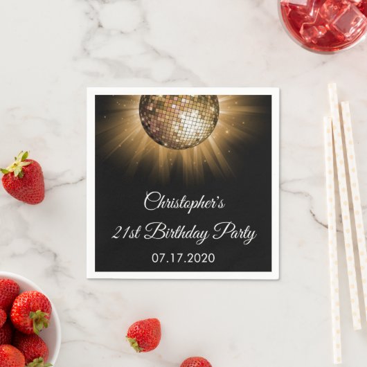 Serviette En Papier Anniversaire Soirée Gold Sparkle Disco Ball (En situation)