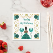 Serviette En Papier Anniversaire Soirée noire Princesse en Turquoise (En situation)