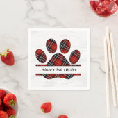 Serviette En Papier Anniversaire Tartan Plaid Empreinte de patte (En situation)
