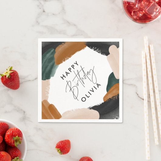 Serviette En Papier Anniversaire Terre cuite verte abstraite aquarelle (En situation)