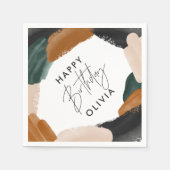 Serviette En Papier Anniversaire Terre cuite verte abstraite aquarelle (Devant)