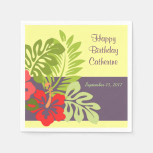 Serviette En Papier Anniversaire tropical de fleur de ketmie de plage