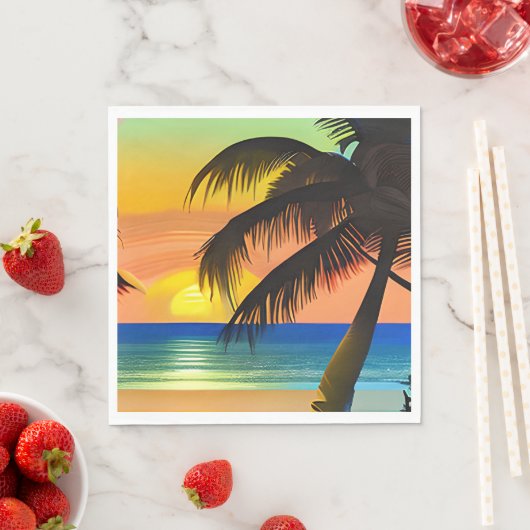 Serviette En Papier Anniversaire Tropical Thématique (En situation)