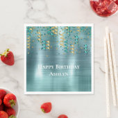 Serviette En Papier Anniversaire turquoise de Confetti d'or (En situation)
