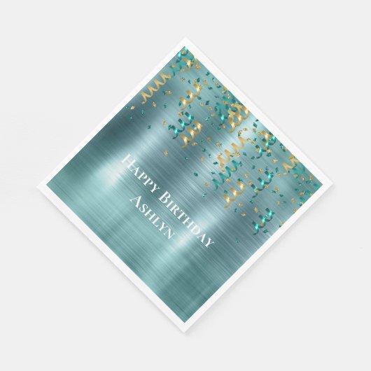 Serviette En Papier Anniversaire turquoise de Confetti d'or (Coin)