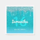 Serviette En Papier Anniversaire turquoise parties scintillant bleu ve (Devant)