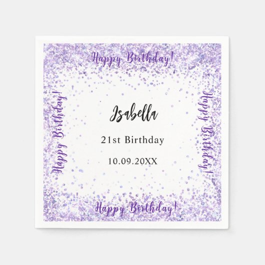 Serviette En Papier Anniversaire violet blanc confetti (Devant)