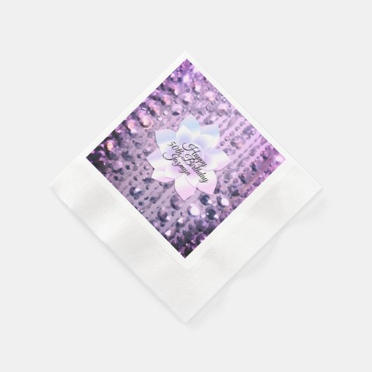 Serviette En Papier Anniversaire violet et rose élégant perlé (Coin)