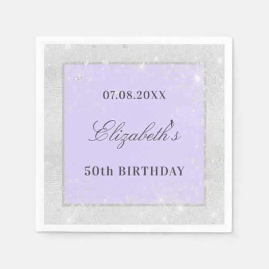 Serviette En Papier Anniversaire violet lavande parties scintillant no (Devant)