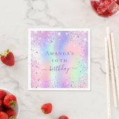 Serviette En Papier Anniversaire violet rose nom holographique (En situation)