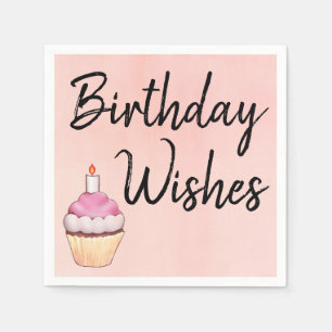 Serviette En Papier Anniversaire Wings Pink Cupcake Aquarelle