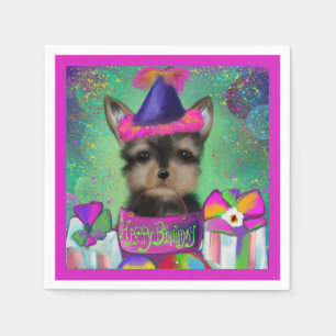 SERVIETTE EN PAPIER ANNIVERSAIRE YORKIE POO
