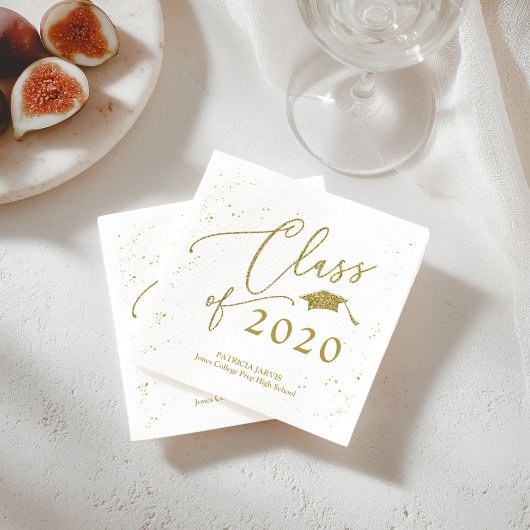 Serviette En Papier Annonce de graduation chic script paillettes or