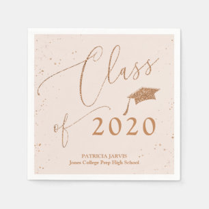 Serviette En Papier Annonce de graduation Chic Script Rose Gold Paille