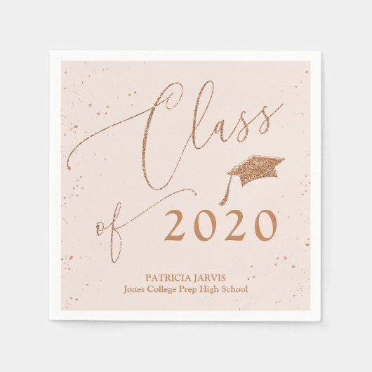 Serviette En Papier Annonce de graduation Chic Script Rose Gold Paille (Devant)