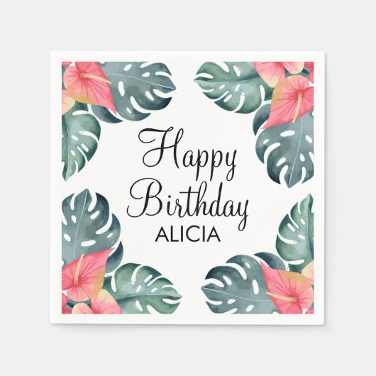 Serviette En Papier Anthurium rose Flora d'été et Monstera Anniversair (Devant)