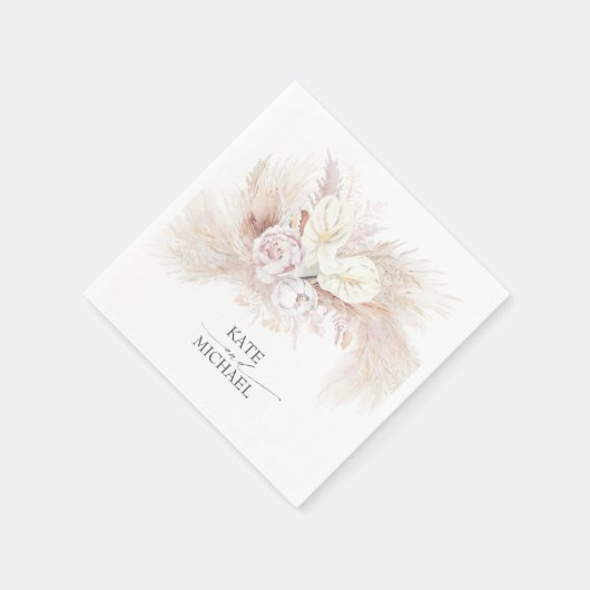 Serviette En Papier Anthuriums en laiton Pampas Élégant Tropical (Coin)