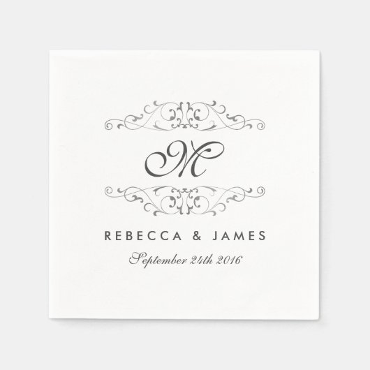 Serviette En Papier Antique Argent Flourdissant Monogramme Mariage Nap (Devant)