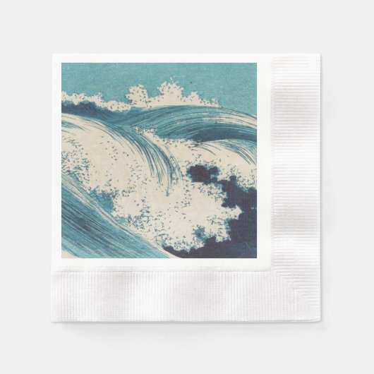 Serviette En Papier Antique Japonais Bleu Vagues Océan Imprimer (Devant)