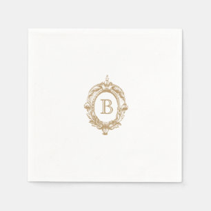 Serviette En Papier Antique or Monogram Crest Mariage